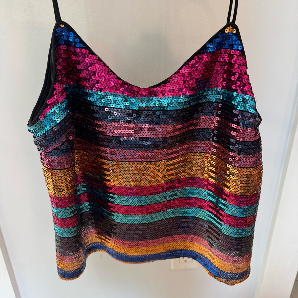 Rainbow Multicolor Sequin Top - Perfect For Holiday Party - Size M